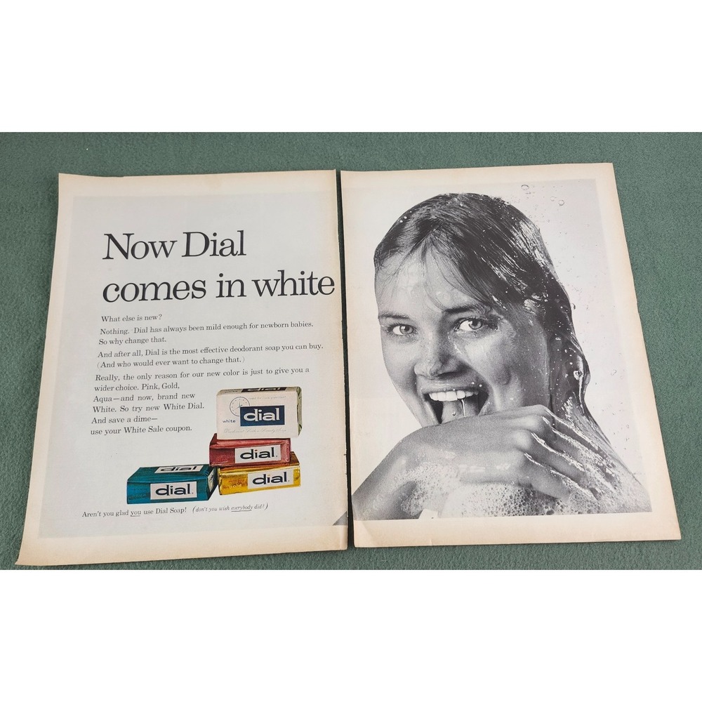 Vintage 1960s Dial Soap Print Ad Full Page Original Pretty Girl in Shower